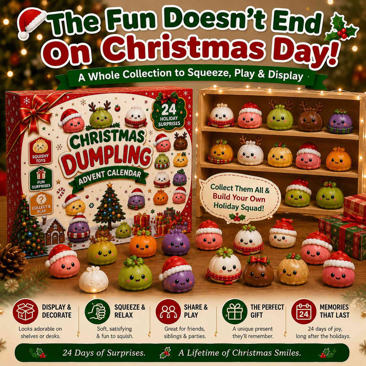 2026 Christmas Advent Calendar, 24 Days Mini Squishy Toys, Kawaii Dumpling Surprise Countdown Design, Christmas Gift for Girls/Boys
