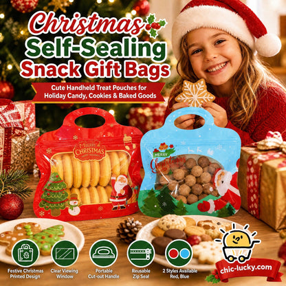 🎁Easy Fill, Easy Seal🎄 Festive Self-Seal Treat Bags – Santa & Snowman Print | Resealable, Food-Safe & Perfect for Cookies, Chocolates & Little Gifts⛄