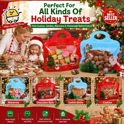 🎁Easy Fill, Easy Seal🎄 Festive Self-Seal Treat Bags – Santa & Snowman Print | Resealable, Food-Safe & Perfect for Cookies, Chocolates & Little Gifts⛄