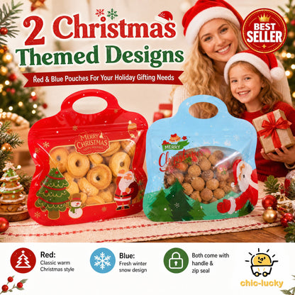 🎁Easy Fill, Easy Seal🎄 Festive Self-Seal Treat Bags – Santa & Snowman Print | Resealable, Food-Safe & Perfect for Cookies, Chocolates & Little Gifts⛄