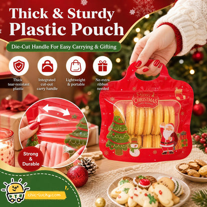 🎁Easy Fill, Easy Seal🎄 Festive Self-Seal Treat Bags – Santa & Snowman Print | Resealable, Food-Safe & Perfect for Cookies, Chocolates & Little Gifts⛄
