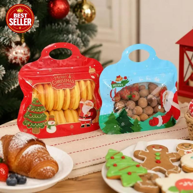 🎁Easy Fill, Easy Seal🎄 Festive Self-Seal Treat Bags – Santa & Snowman Print | Resealable, Food-Safe & Perfect for Cookies, Chocolates & Little Gifts⛄