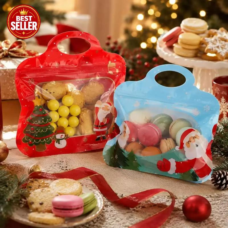 🎁Easy Fill, Easy Seal🎄 Festive Self-Seal Treat Bags – Santa & Snowman Print | Resealable, Food-Safe & Perfect for Cookies, Chocolates & Little Gifts⛄