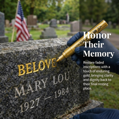 Gold-colored gravestone pen for restoring faded engravings
