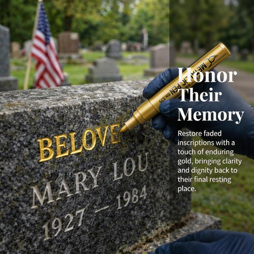 Gold-colored gravestone pen for restoring faded engravings
