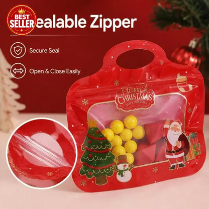 🎁Easy Fill, Easy Seal🎄 Festive Self-Seal Treat Bags – Santa & Snowman Print | Resealable, Food-Safe & Perfect for Cookies, Chocolates & Little Gifts⛄