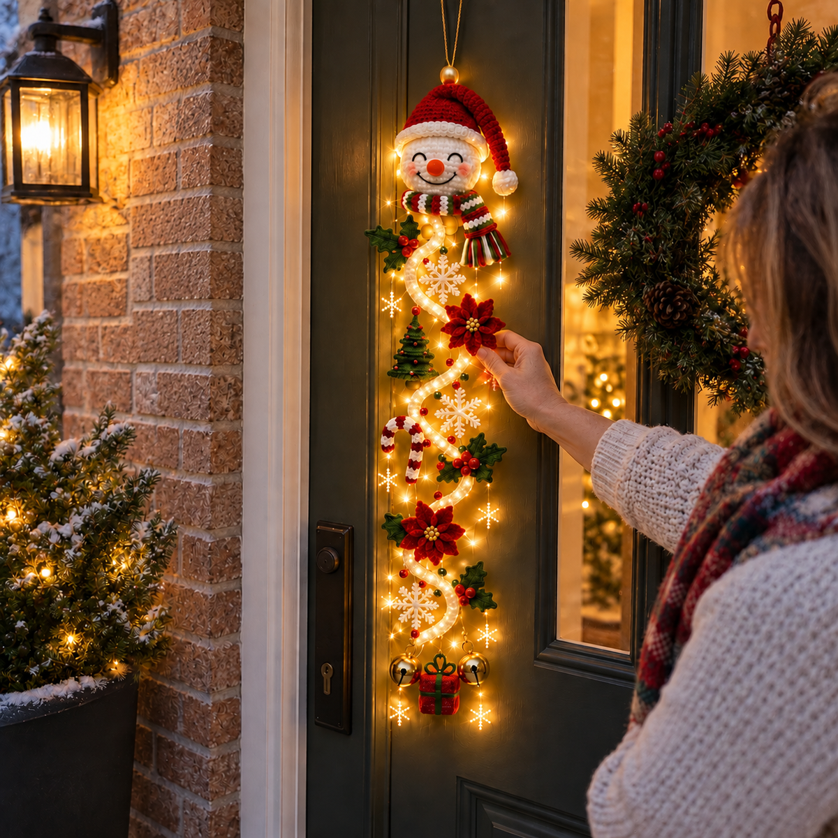 Light-Up Crochet Christmas Door Hanger