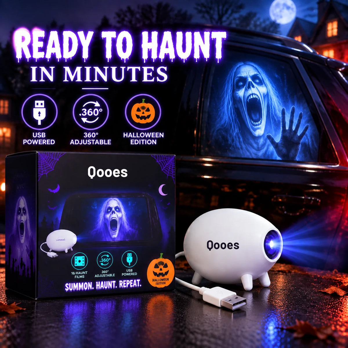 🎃 Halloween Window Projector 👻 16 Spooky Films USB Powered Holiday Decor