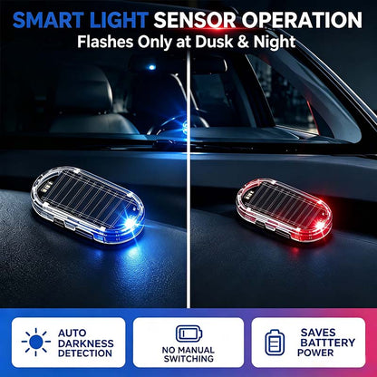 Solar Powered Fake Car Alarm Light, Auto Light Sensor LED Simulated Security Warning Flashing Light