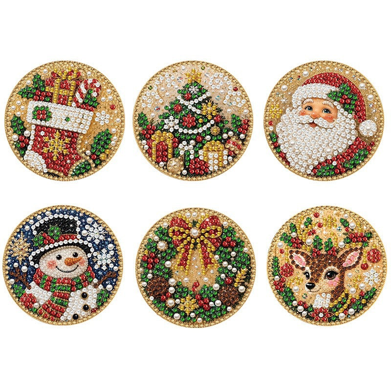 🎄 6-Pack 8×8-Inch Round Wooden Pearl Painting Kits✨