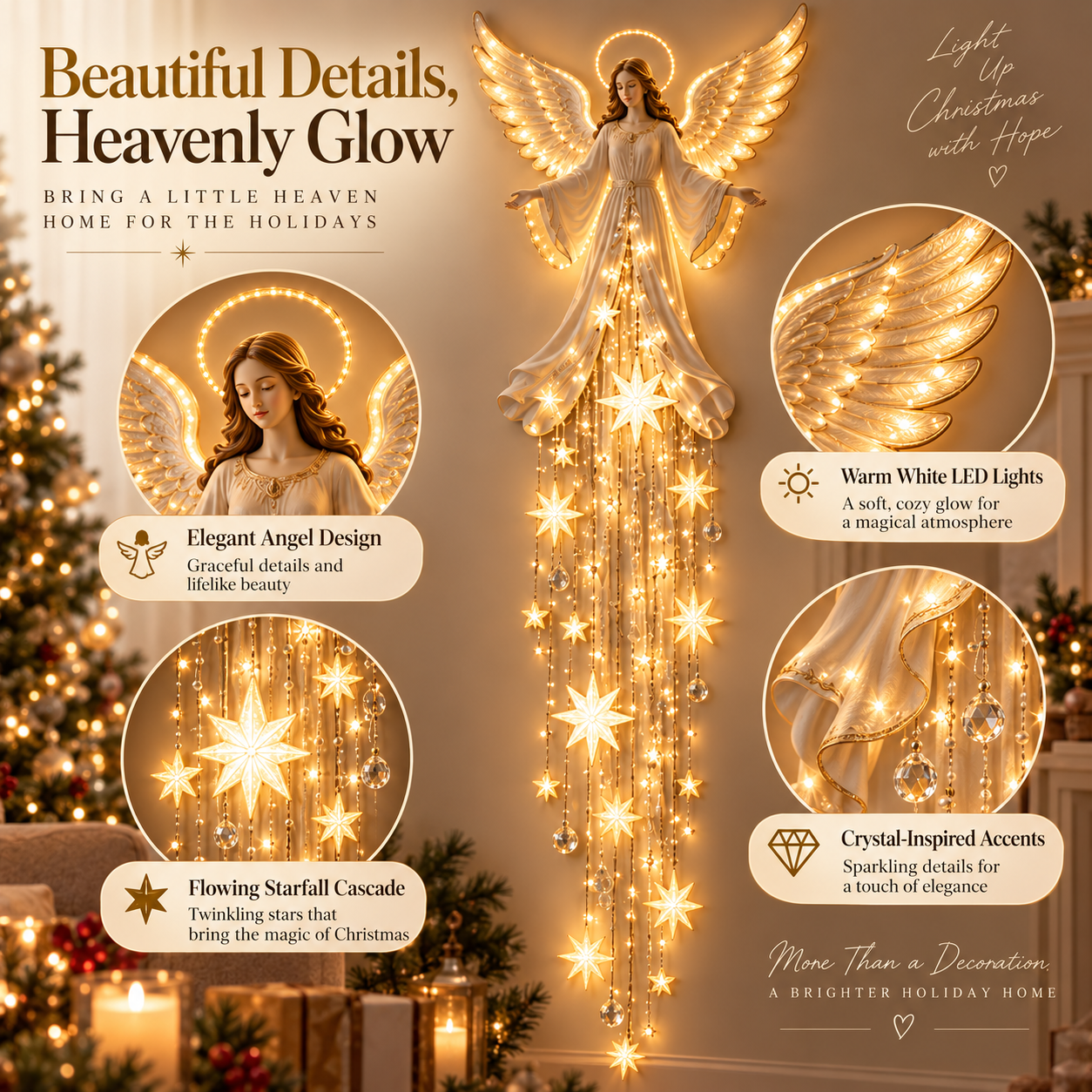 Angel Blessing Starfall Christmas Wall Light