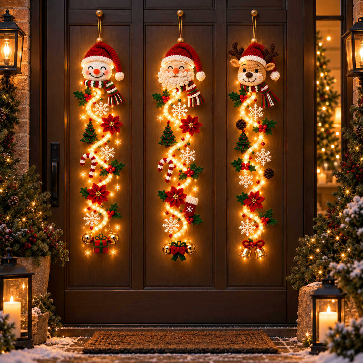 Light-Up Crochet Christmas Door Hanger