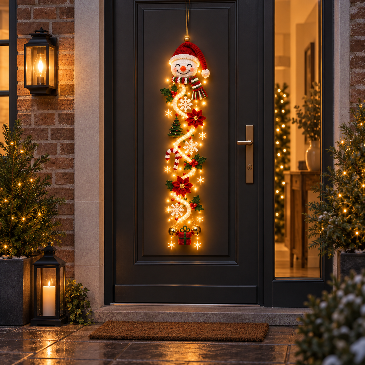 Light-Up Crochet Christmas Door Hanger