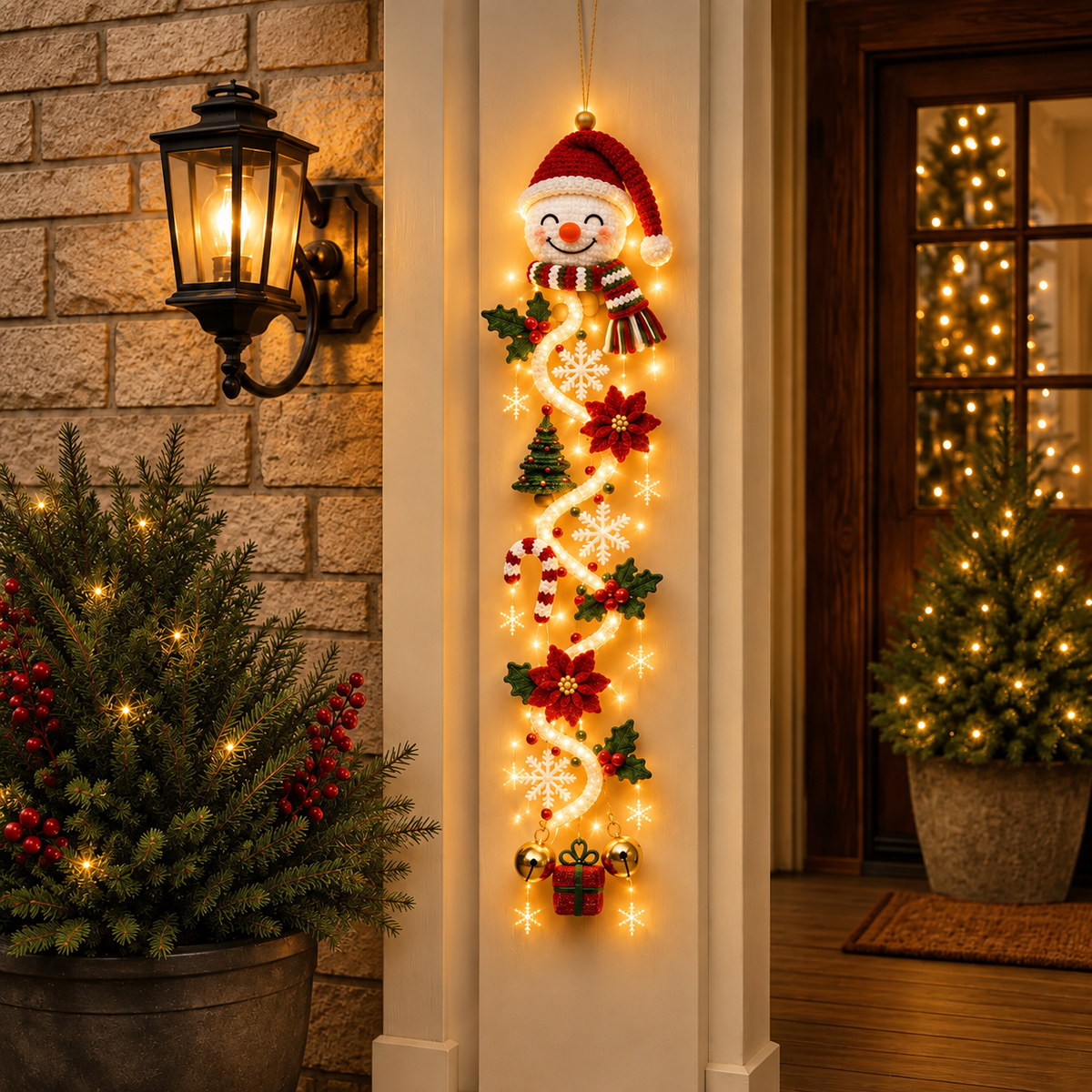 Light-Up Crochet Christmas Door Hanger