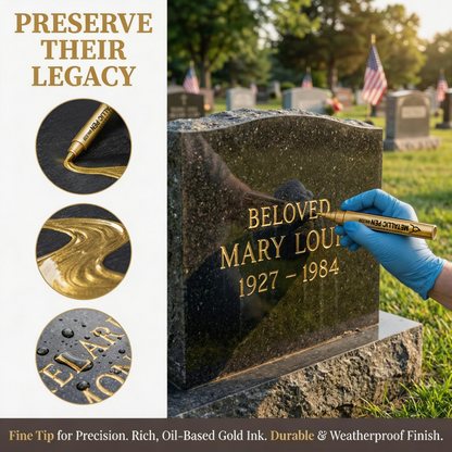 Gold-colored gravestone pen for restoring faded engravings