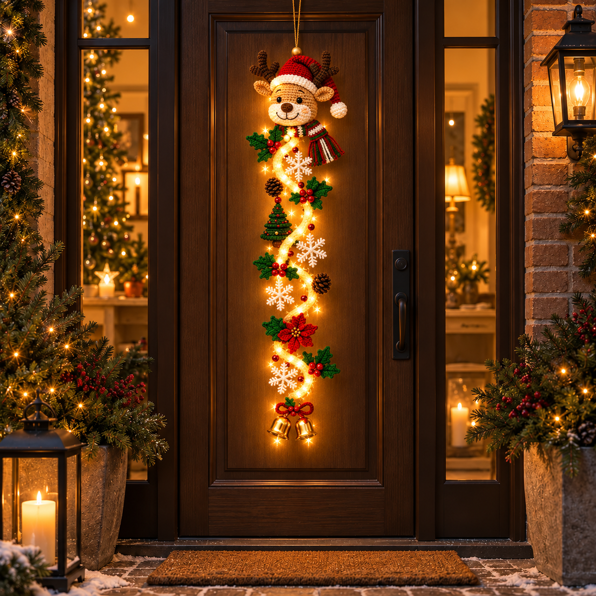 Light-Up Crochet Christmas Door Hanger