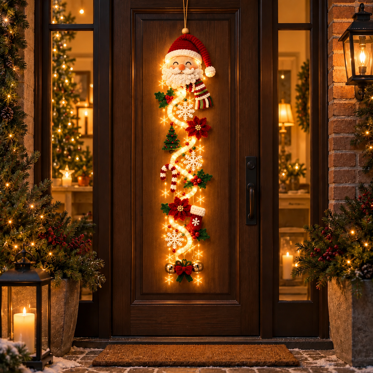 Light-Up Crochet Christmas Door Hanger
