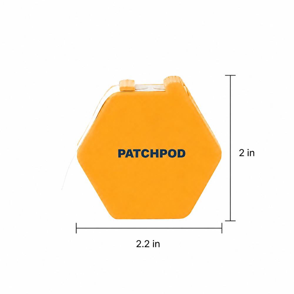 Branded PatchPod case dimensions: 2.2 × 2 in